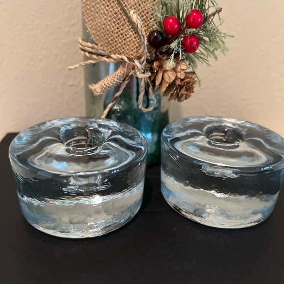 A Beautiful Pair Of Thick Of Blenko Glass Candles Holder . Excellence Condition. - Picture 3 of 8